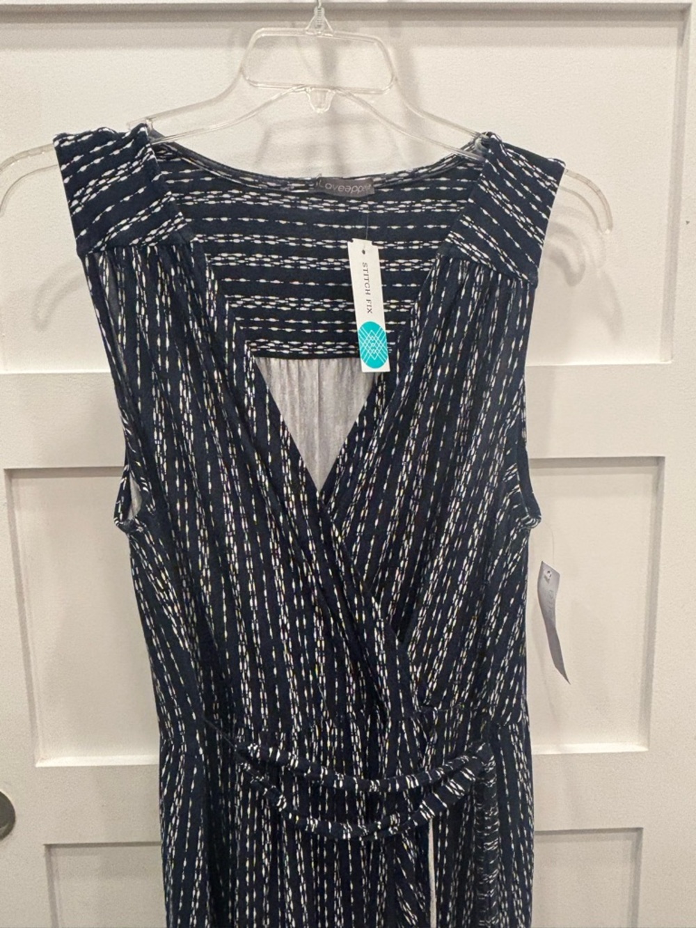 Loveappella Navy and White Striped Sleeveless Wrap Maxi Dress - Picture 3 of 6